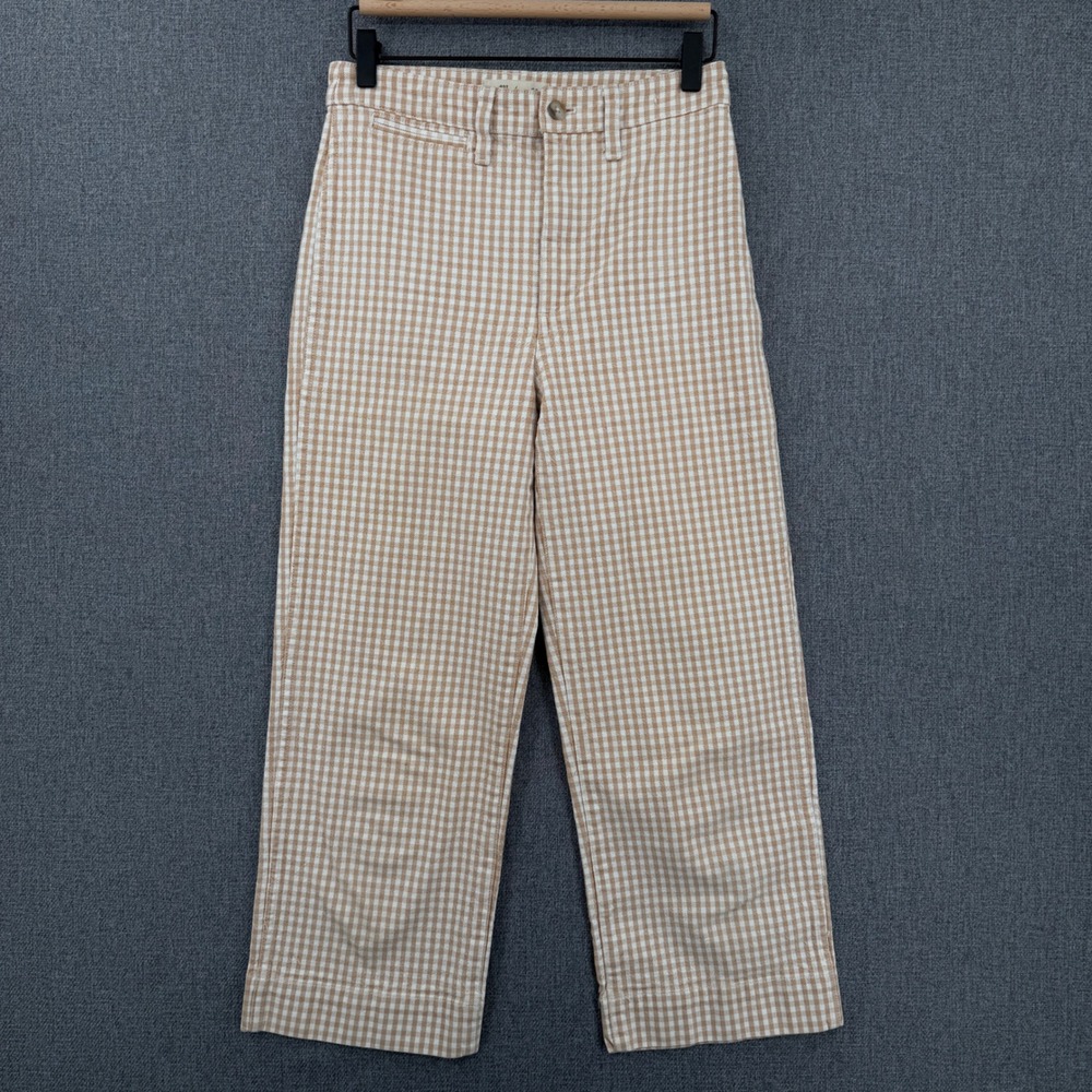 Madewell Slim Emmett Wide-Leg Crop Pants 26 Tan White Gingham Check Cottagecore - Picture 2 of 11